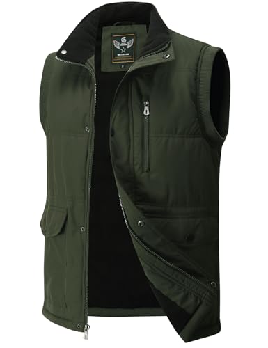 Flygo Men's Winter Warm Outdoor Padded Puffer Vest Thick Fleece Lined Sleeveless Jacket