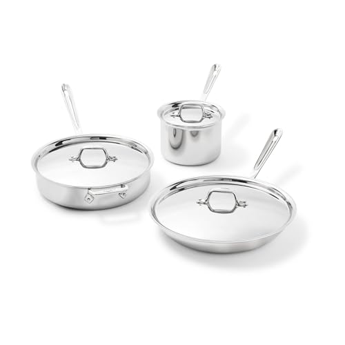 Image of All-Clad D3 Stainless Steel 6 Piece Cookware Set- Made in USA- Includes 12 inch Fry Pan, 2 Qt Saucepan, 4 Qt Sautepan, Professional Grade -Oven Safe & Induction Compatible
