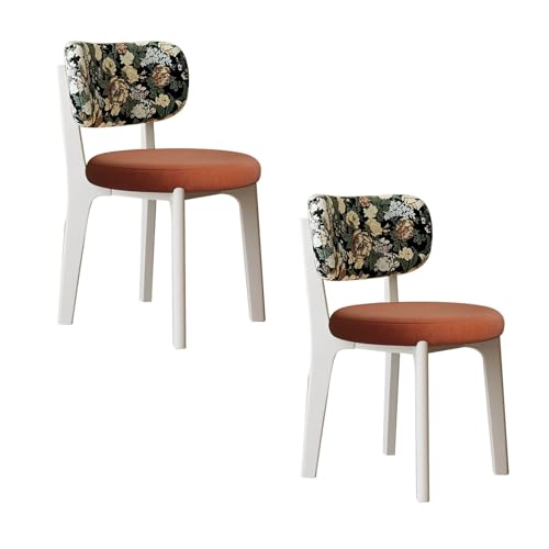 JIAOCKJIAO 木製ダイニングチェア、キッチンチ-ェア(1脚/2脚/4脚セット)、湾曲した背もたれ付きダイニングルームチ-ェア、革張りのアームレスルームチェア、レストラン、ファームハウスカフェ向け(White+Orange,2PCS)
