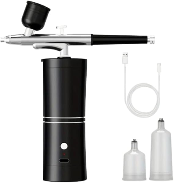 Kit de Aerógrafo con compresor modelismo 40/48 PSI. Aerógrafo para uñas multifuncional, tecnología de nanoinfiltración de alta presión, vaso de pinturas y boquillas. Airbrush kit USB Tipo C