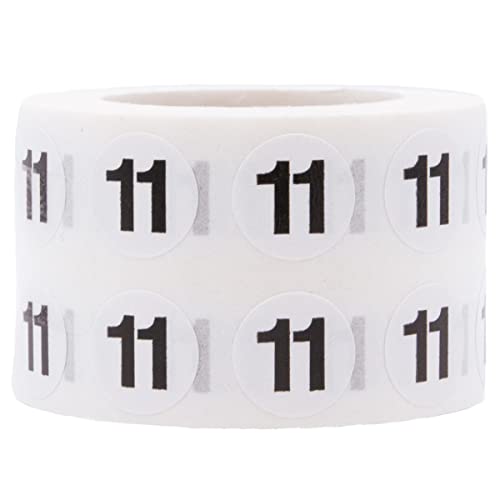 1/2" Inch Number 11 Stickers, Semi-Gloss White Round Labels with Black Text, 1000 Labels on a Roll, Perfect for Home Organization and Office Management, Permanent Adhesive