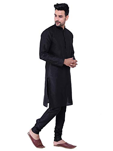 Image of HUZUR Men's Silk Solid Straight Long Kurta Pyjama Set| Ethnic Wear