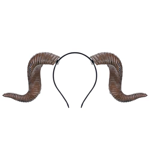 MOSTORY Gold Sheep Horns Headband - Devil Ram Horns Headband for Adult Cosplay, Demon Goat Horn Hairband for Halloween Photo Shoot