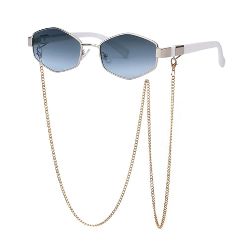 Lunettes de soleil à petite monture polygonale LVTFCO gris bleu avec chaîne de maintien
