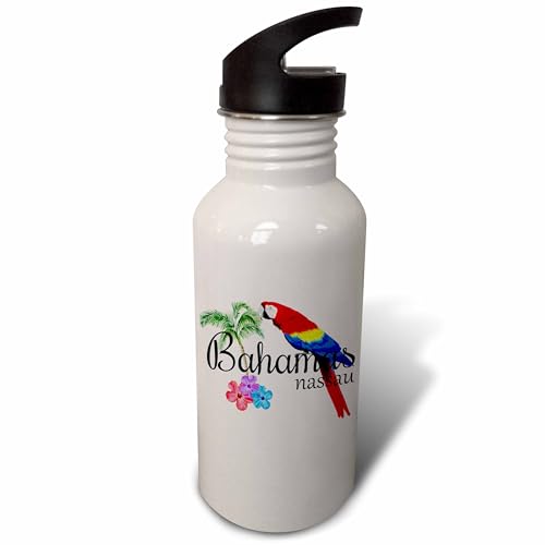 3dRose Bahamas Nassau Caribbean souvenir with tropical parrot and flowers. Flip Straw 21oz Water Bottle