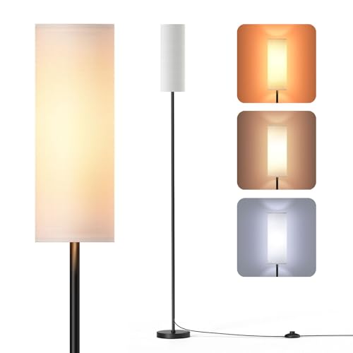 Homuserr Lampara de Pie, Moderna Lampara de Pie Salon con 3 Temperaturas de Color, Lámpara con Bombilla E27, Lampara Lectura con Pantalla Textil y Interruptor de Pie Para Dormitorio, Oficina(Blanco)