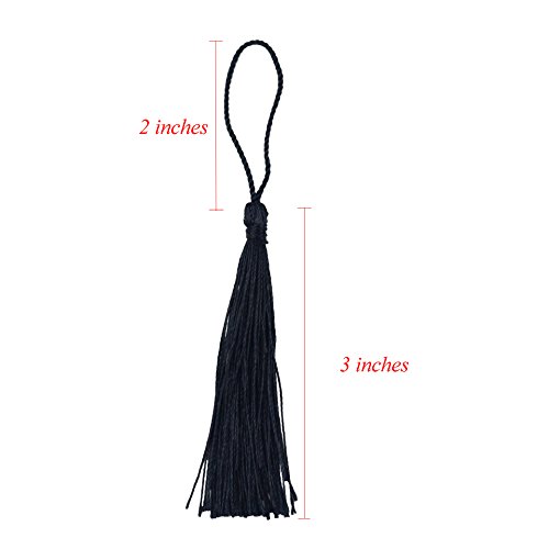 Image of 100pcs 13cm /5 Inch Silky Floss Bookmark Tassels with 2-Inch Cord Loop and Small Chinese Knot for Jewelry Making, Souvenir, Bookmarks, DIY Craft Accessory (Black)