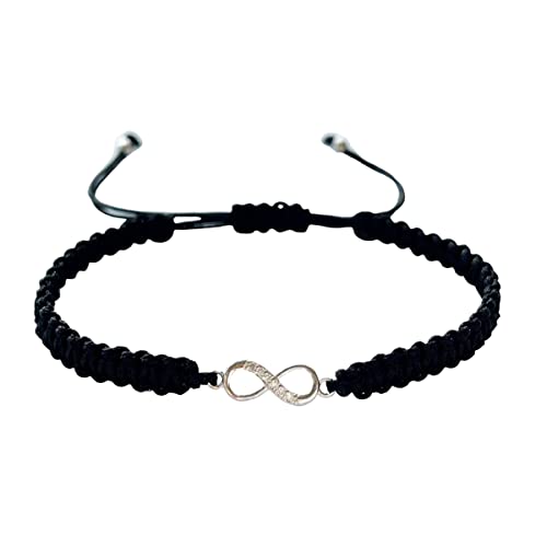 Bracelet infini argent 925 cordon noir tressé réglable pour couple