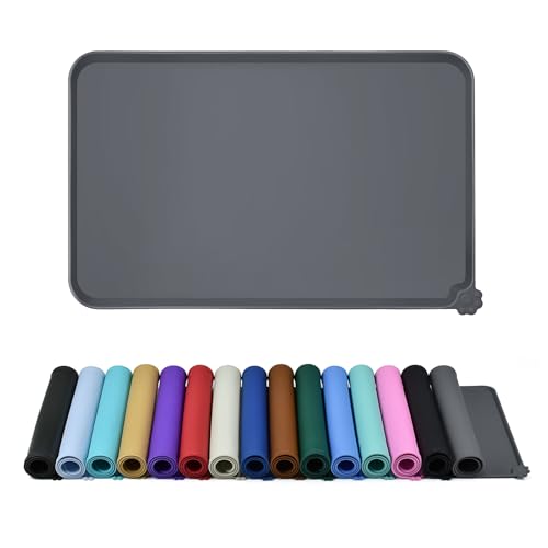 Waterproof Pet Feeding Mat with High Raised Edges, Heavier and Thicker Placemats for Cat Dog Water Bowl with BPA Free, Dogs Cats Food Mats for Messy Drinkers to Prevent Spill and Protect Floors
