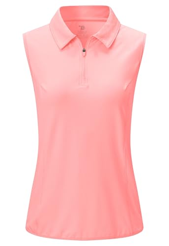 Image of YSENTO Womens Polo Shirts 1/4 Zip Up Sleeveless Golf Tennis Sports Tank Tops UPF 50+ Summer Work Shirts(Pink,S)