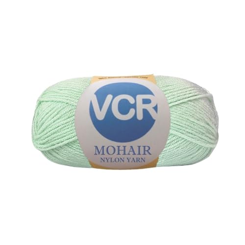 Image of VCR Mohair Nylon Pastel Mint Yarn, 100 Grams Hank, 196 Meters Length, Acrylic 75%, Mohair Nylon 25%, Pack of 1 Yarn, Soft Crosia Threads, Suitable for Winter Garments.