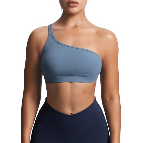 Image of Aoxjox Astoria One Shoulder Sports Bra | asymmetrical workout top, women's fitness training gym yoga crop tank, 4-way stretch, moisture-wicking