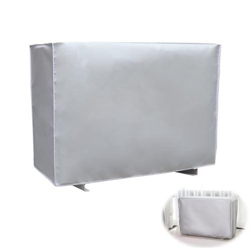 Klimaanlage Abdeckung Wasserdichte Staubdichte Abdeckung der Außenklimaanlage mit Gummizug und Kordelzug Outdoor-AC-Schutzabdeckung Silber Mittel (86 x 32 x 56 cm)