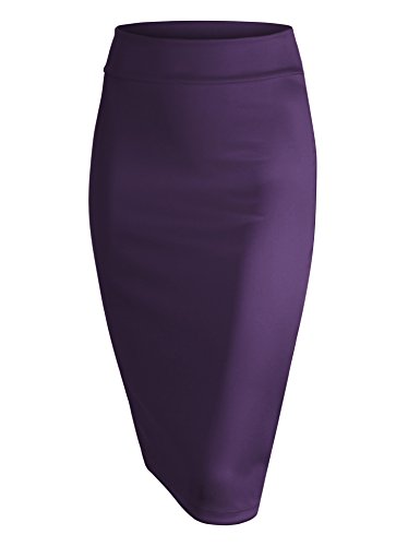 Made By Johnny Women's Premium Scuba Stretch High Waist Pencil Skirt Below Knee for Office Wear
