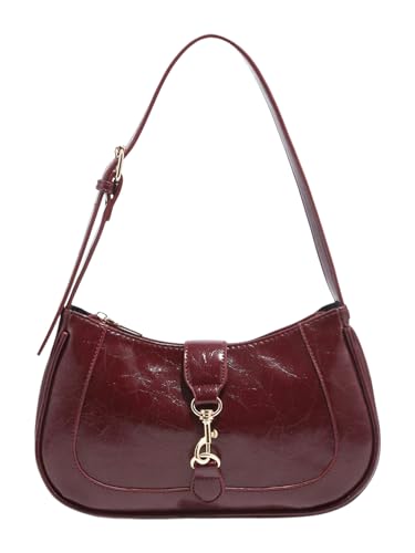 RoseSeek Women's Retro Vintage Zipper Shoulder Bag Adjustable Strap Elegant Underarm Purse Hobo Handbags Burgundy One Size