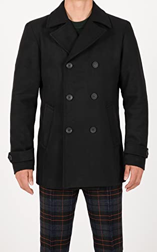 ThCreasa Mens Classic Double Breasted Pea Coat Wool Blend Quilted Lined Notched Collar Overcoat Trench Coat2