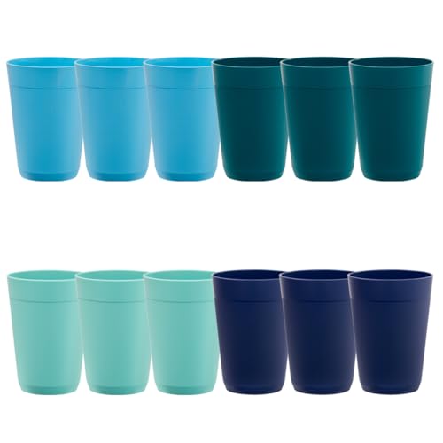 US Acrylic Newport 10 ounce Unbreakable Plastic Stackable Juice Tumblers in Coastal Colors | Set of 12 Drinking Cups | Reusable BPA-free Made in the USA Top-rack Dishwasher and Microwave Safe