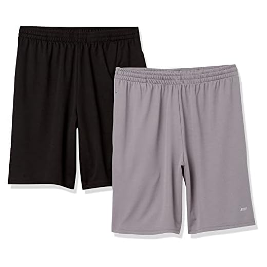Amazon Essentials Pantalón Corto Holgado, técnico y de Estilo Deportivo (Disponible en Tallas Grandes y Largos Especiales) Hombre, Pack de 2, Gris/Negro, L