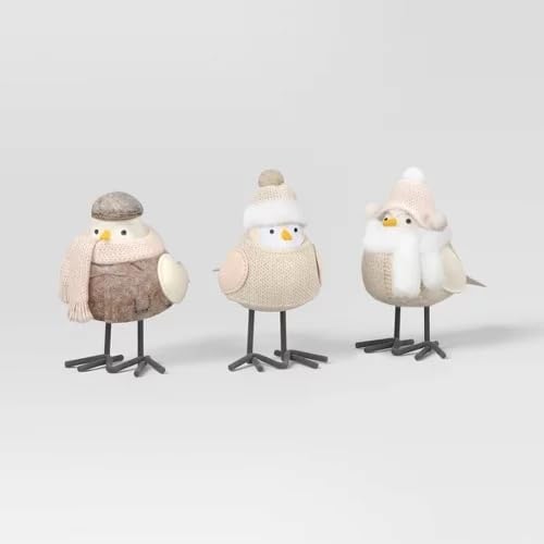 3pc Featherly Friends Mini Fabric Christmas Bird Figurine - Wondershop Snowy Whites