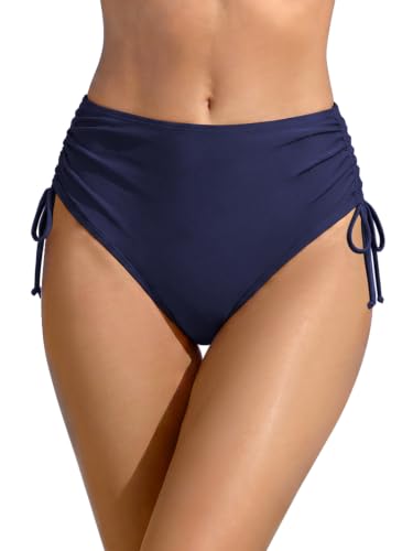Image of SHEKINI Women's Bikini Bottoms High Waisted Drawstring Side Swimsuits