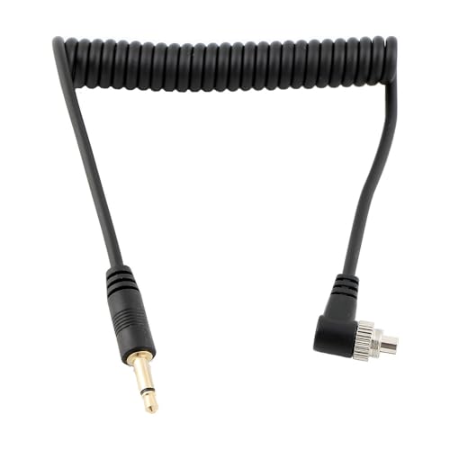 3.5mm to PC Sync Cable Cord Male Speedlight Flash Trigger Connect Spring Coiled Wire Cord with Screw Lock for Canon Nikon Sony Most DSLR Camera Flash Trigger