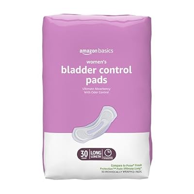 Amazon Basics Incontinence Pads for Women, Long, Postpartum, Bladder Control, Ultimate Absorbency, Fresh Protection, Unscented, 30 Count