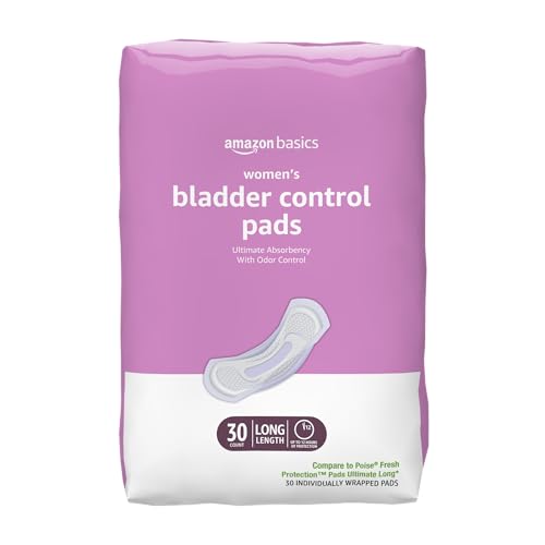 Amazon Basics Incontinence Pads for Women, Long, Postpartum, Bladder Control, Ultimate Absorbency, Fresh Protection, Unscented, 30 Count