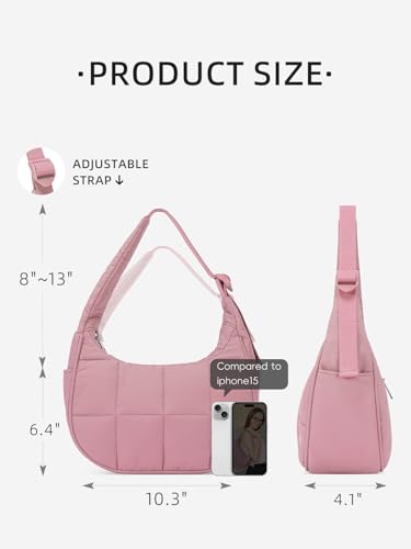 Image of WESTBRONCO Small Puffer Crescent Shoulder Bag for Women, Nylon Quilted Shoulder Purses, Puffy Handbags with Adjustable Strap
