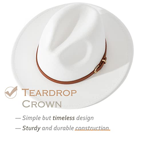 Lisianthus Women White Fedora Wide Brim Panama Hats With Color Belt Buckle (A Brown) #TOP1