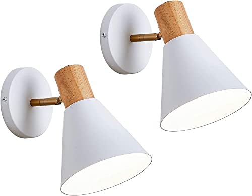 ClanKin Wall Sconces Lighting Fixture Set of 2, Rotatable Wall Mounted Bedside Reading lamp for Industrial Bedroom Bathroom, Sink Light for Hallway Living Room (White)