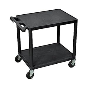 LUXOR LP26-B 26″H AV Cart with Two Shelves, 300 lbs. Capacity, Made of Recycled Molded Plastic, Scratch, Dent, Rust and Stain Resistant
