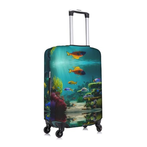 Cute Blue Fish Print Practical Elastic Washable Travel Luggage Cover with Concealed Zipper for Suitcases3