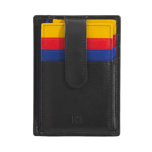 Porte cartes en cuir véritable multicolore de qualité supérieure avec languette de sécurité