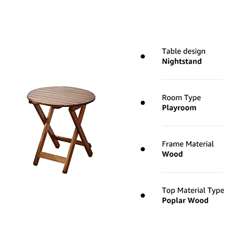 Bplusz Small Wood Round Folding Side Table, Plant Stand, Nightstand Adirondack Portable Brown 19.1" D X 19.1" W X 19.85" H #TOP6