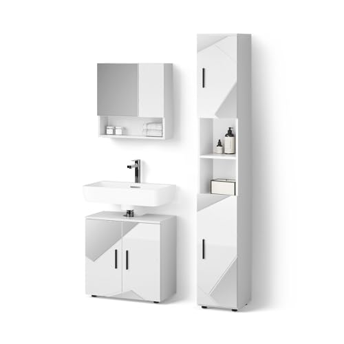 Livinity Badmöbel-Set Ronco, Weiß Hochglanz mit Einsätzen, 3 Teile, mit Hochschrank Livinity Badmöbel-Set Ronco, Weiß Hochglanz mit Einsätzen, 3 Teile, mit Hochschrank
