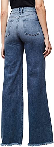 Women's High Waist Flare Bell Bottom Jeans Pants Stretch Retro Wide Leg Denim Pants Raw Hem Jean Trousers (2X-Large,Dark Blue)3