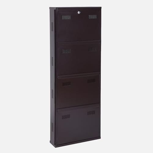 Image of Metal Shoe Rack Wall Mounted for Home with Central Locking | 4 Door 20 inch Wall Mounted Metal 8 Pair Shoe Rack Cabinet | Pre-Assembled Rack Shelves | 3 Year Warranty (Brown)
