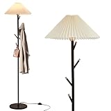 Unique Floor Lamps Modern,Black Simple Floor Lamp with Coat Rack,Tree LED standing lamp ,Lamparas De Pie Para Sala for Living Room Office or Bedroom - Includes Two Pleated Lampshades (Beige+Green)