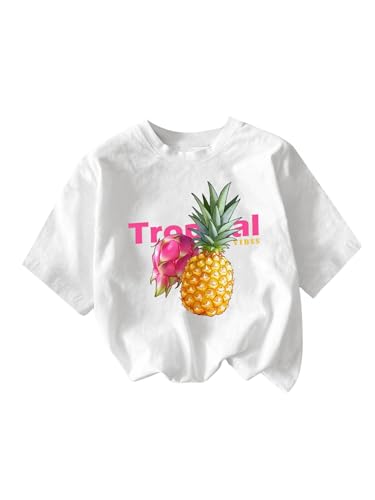 Image of RoseSeek Girl's Graphic Drop Shoulder Star Print Tee Tops Short Sleeve Crew Neck Summer Shirts