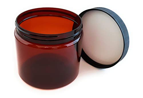Amber Plastic Jars 16 ounce with Black Lids (4-Pack) Refillable Empty Storage Containers with Lids for Cream, Lotions, Beauty Products, Kitchen, Arts, Crafts Supplies