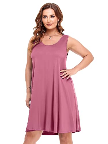 Image of BELAROI Women Plus Size Sundress Summer Casual Sleeveless Tshirt Dress Tie Dye Swing Tank Dresses with Pockets Beach Cover up