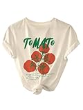 SweatyRocks Women's Tomato Graphic Crew Neck T Shirts Letter Print Short Sleeve Summer Casual Tees Apricot Medium
