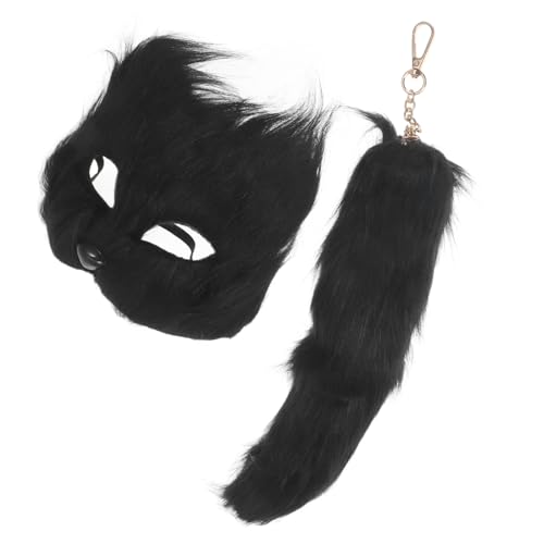 GARVALON Unique Fox Mask Costume Accessory Set Fluffy Tail Halloween Dress up Masquerade Party Mask