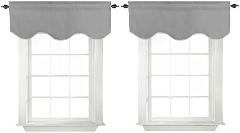 Turquoize Blackout Curtain Valances Solid Rod Pocket Scalloped Valances Short Curtain Panels for Kitchen Window/Bedroom/Barthroom, 52" x 18" Inches, 2 Panels, Dove Gray