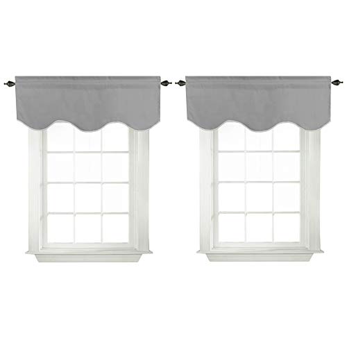 Turquoize Blackout Curtain Valances Solid Rod Pocket Scalloped Valances Short Curtain Panels For Kitchen Window/Bedroom/Barthroom, 52" X 18" Inches, 2 Panels, Dove Gray #TOP16