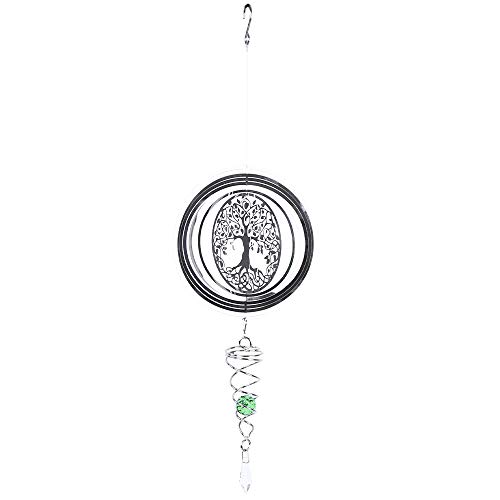 KISSTAKER Spiral Wind Spinner with Gazing Glass Ball Spiral Tail,3D Stainless Steel Indoor Outdoor Garden Decor,Weather Proof Pation Yard Optical Illusion Spinner Hanging Decoration Life of Trees