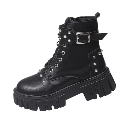 Bottes d'automne à lacets en métal et semelle épaisse pour femme