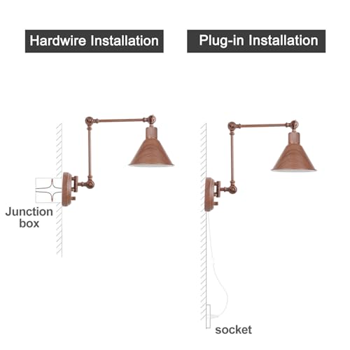 Image of TRLIFE Wall Sconce Plug in, Dimmable Wall Sconce with Switch Swing Arm Wall Lights Plug in Wall Mounted Light Wall Sconces Lighting with 6FT Plug in Cord, E26 Base(1 Pack, Walnut Color)