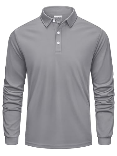 KEFITEVD メンズ長袖ポロシャツ M ライトグレー