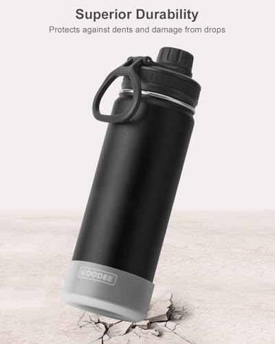 Image of koodee 26 oz Insulated Water Bottle Stainless Steel Double Wall Vacuum Metal Sports Water Bottle with Leakproof Spout Lid, Wide Mouth Water Bottle (Black)